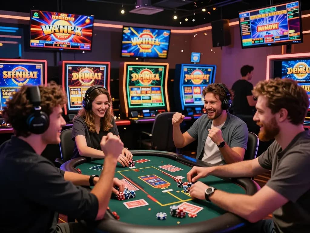 Players enjoying a thrilling experience on tv88 net platform with bright lights and games.