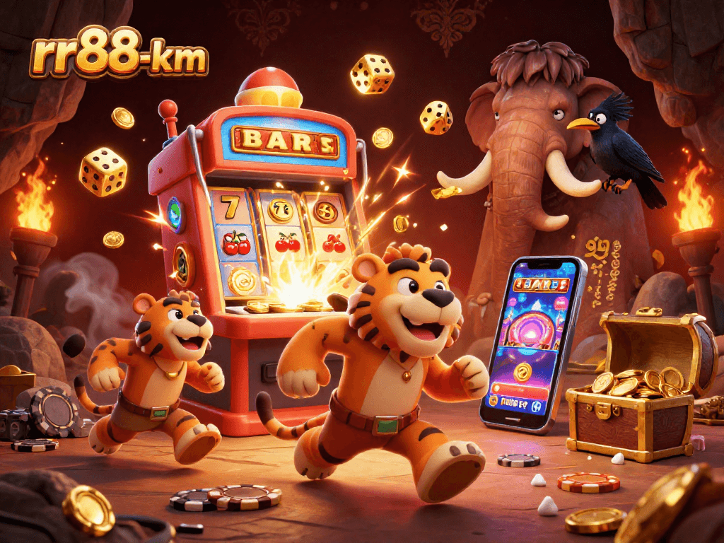 Experience thrilling casino action at rr88-km with prehistoric characters in a vibrant setting.