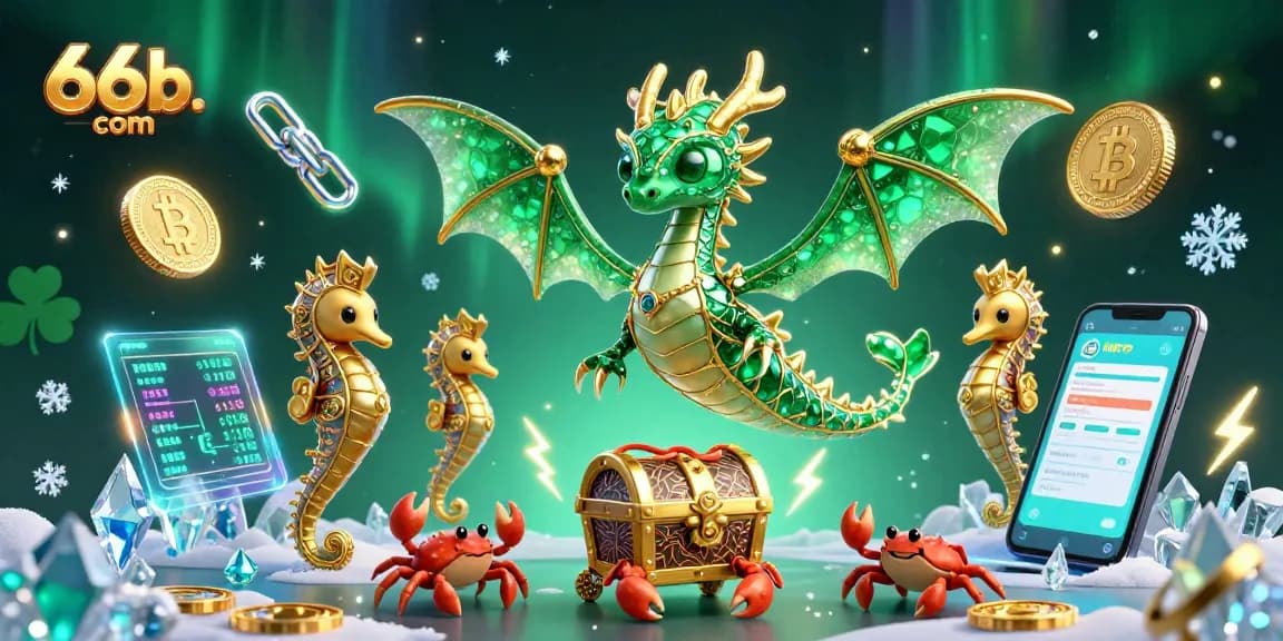 Experience the excitement of 66b. com with a vibrant, rich underwater casino scene featuring a magical sea dragon and crypto elements.