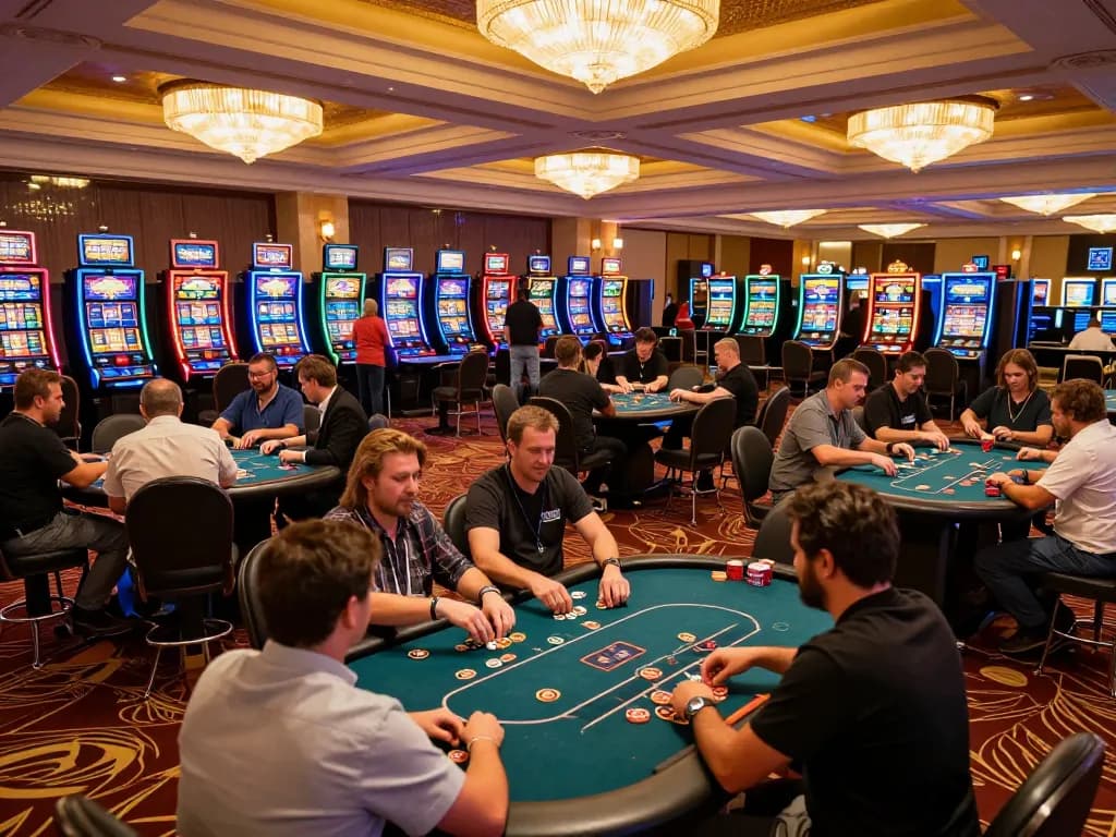 Players enjoying dynamic poker games at TG88 casino, showcasing vibrant table action and engaging atmosphere.