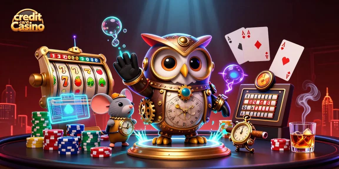Experience the thrill of a credit card casino with vibrant slots and animated characters interacting in a stunning 3D scene.