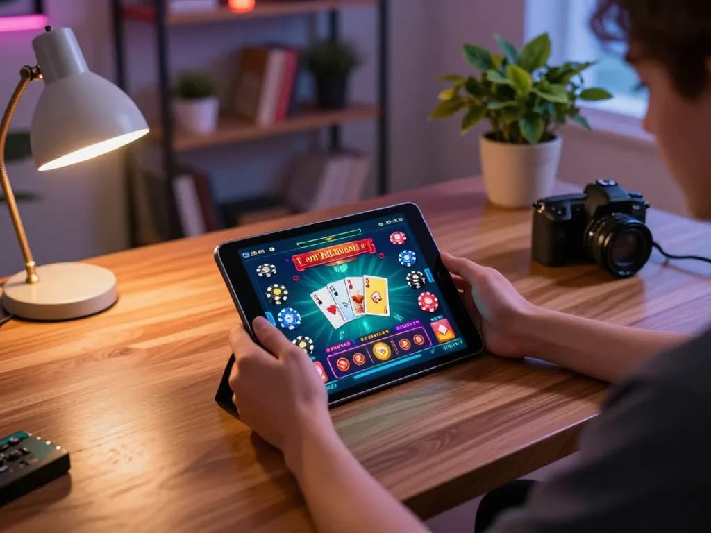 Engaging in mobile gaming with the Mega888 app, showcasing excitement and strategy in a cozy home setting.