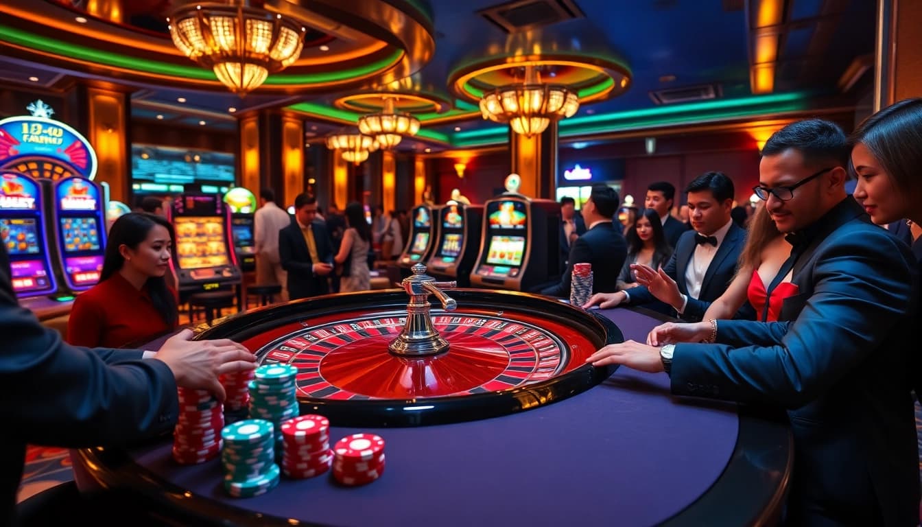 Players enjoying thrilling roulette and slot games at 13win con casino.