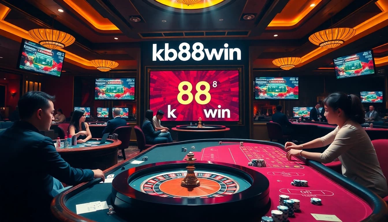 Players enjoying games at a luxurious casino scene, highlighting k88win's exciting atmosphere.