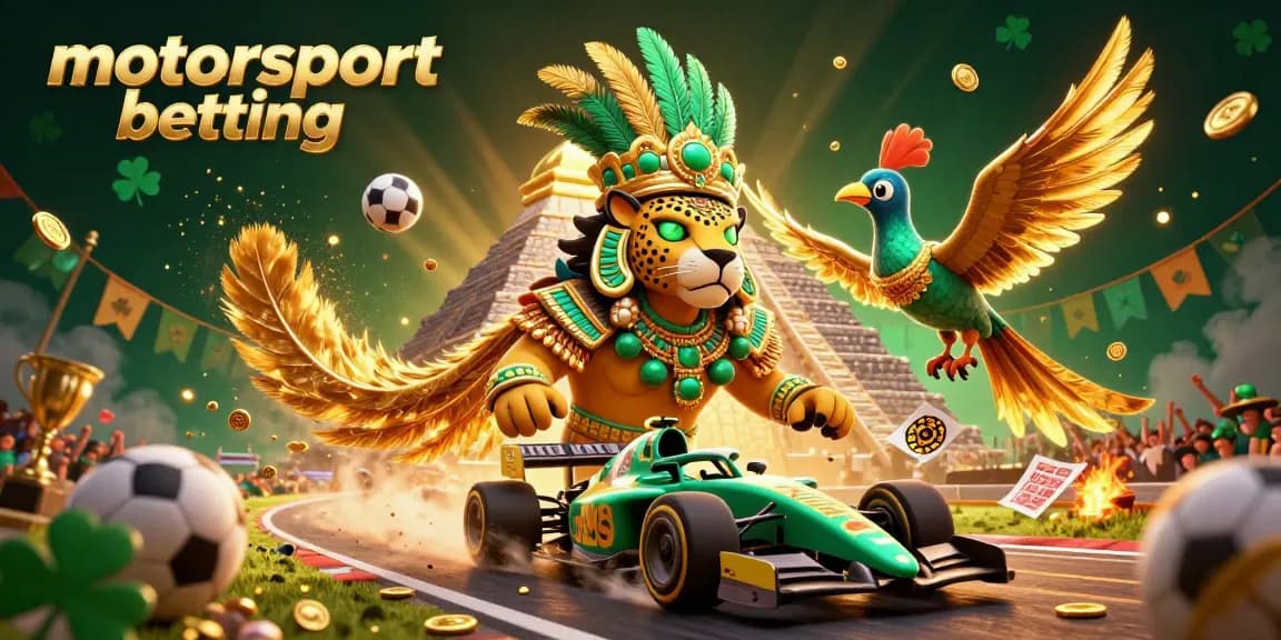 Engage in motorsport betting with this vibrant 3D illustration featuring dynamic racing elements and characters.