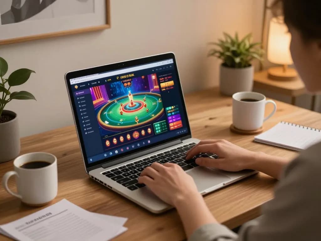 Engaging with the 7meter Link Alternatif while playing an online casino game in a cozy home office.
