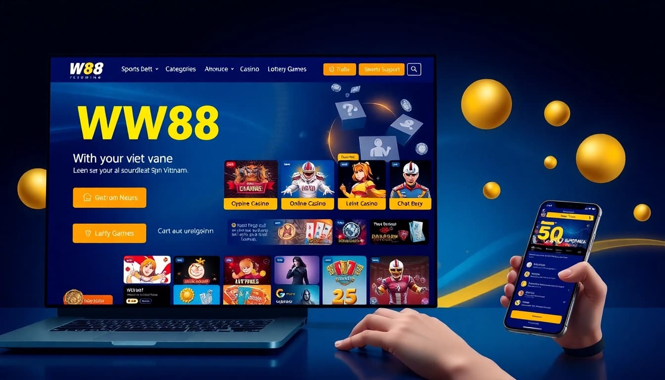 Exciting WW88 online gaming interface showcasing casino, sports betting, and lottery games.