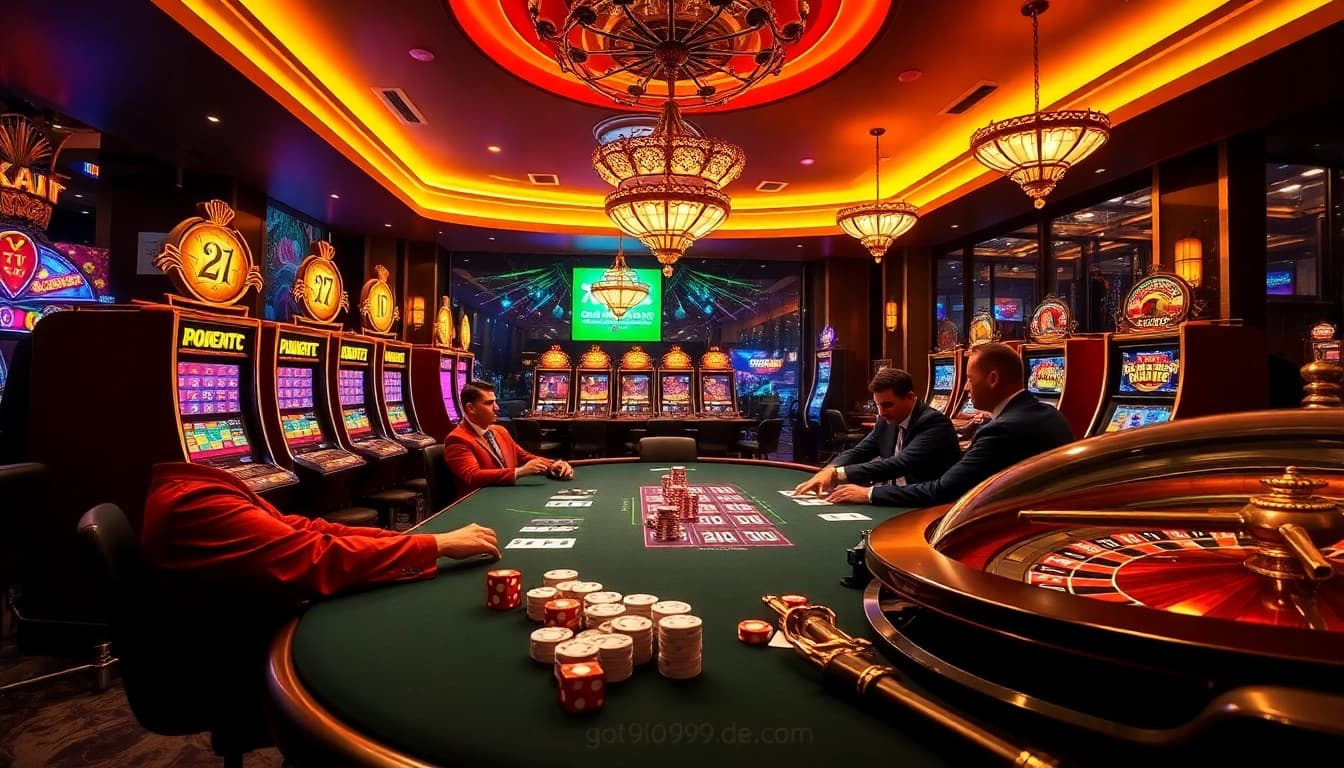 Join the excitement of gambling at https://go999.de.com with a vibrant casino scene featuring engaging players and elegant tables.
