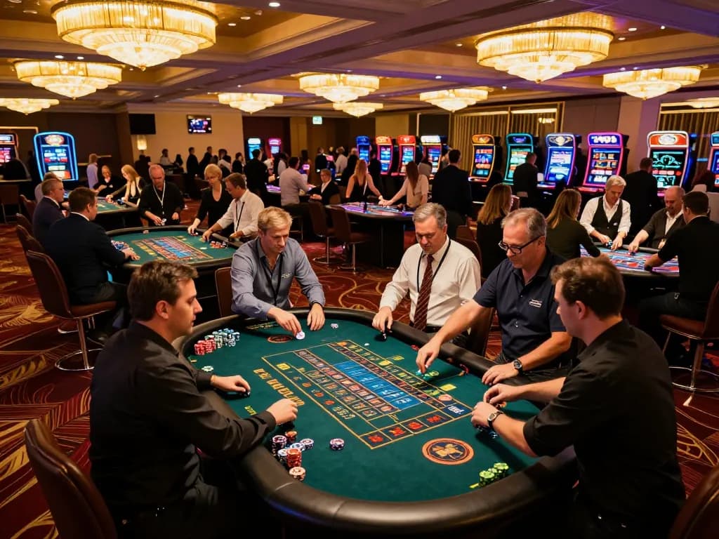MMOO players enjoying an exciting roulette game on a vibrant casino floor filled with energy and action