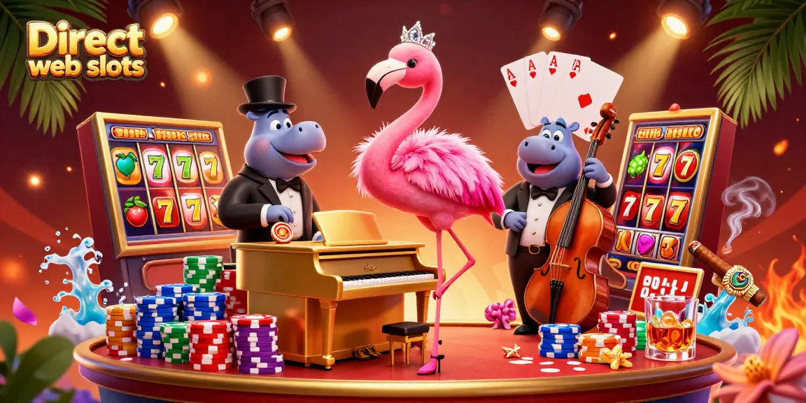 Experience the thrill of Direct web slots with a lively 3D casino scene featuring vibrant characters and game elements.