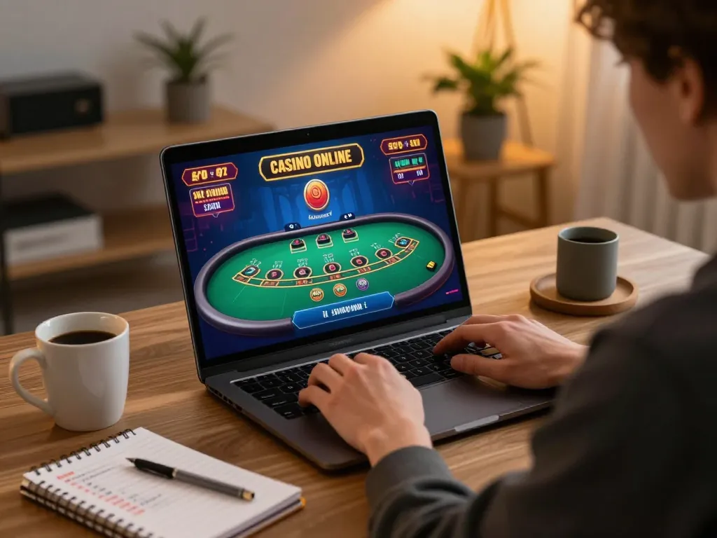 Engaging Casino Online gaming experience with a player focused on baccarat strategy at home.