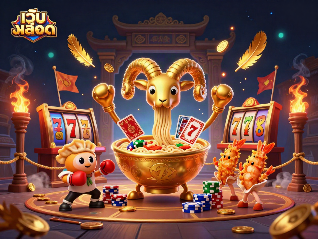 Engage with เว็บสล็อต's vibrant casino scene featuring slots and dynamic cartoon characters.
