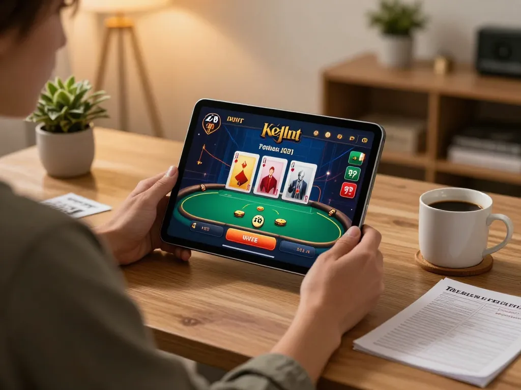 Engaging in online casino gaming at sc88.charity with a tablet and strategic notes.