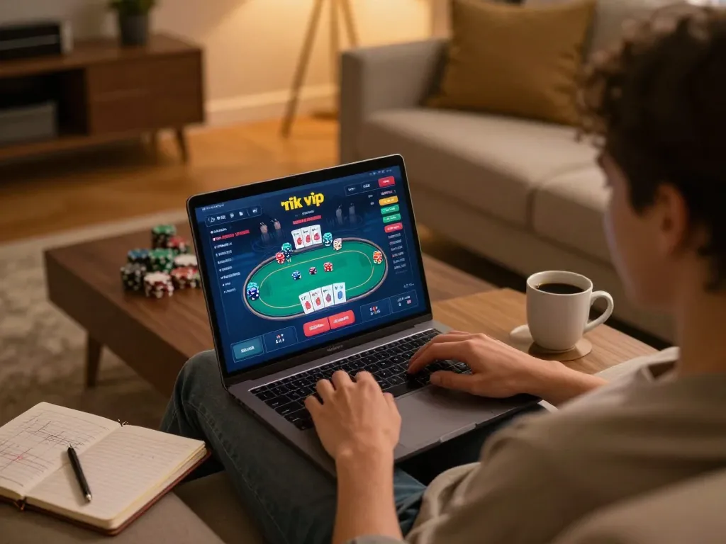 Player enjoying an online game at rik vip, showcasing a lively and engaging atmosphere at home