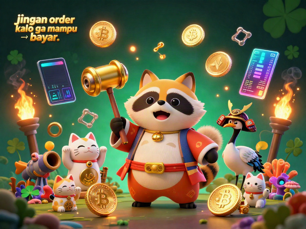 Engage with "jangan order kalo ga mampu bayar.." in a vibrant, colorful scene featuring themed sea creatures and arcade elements.