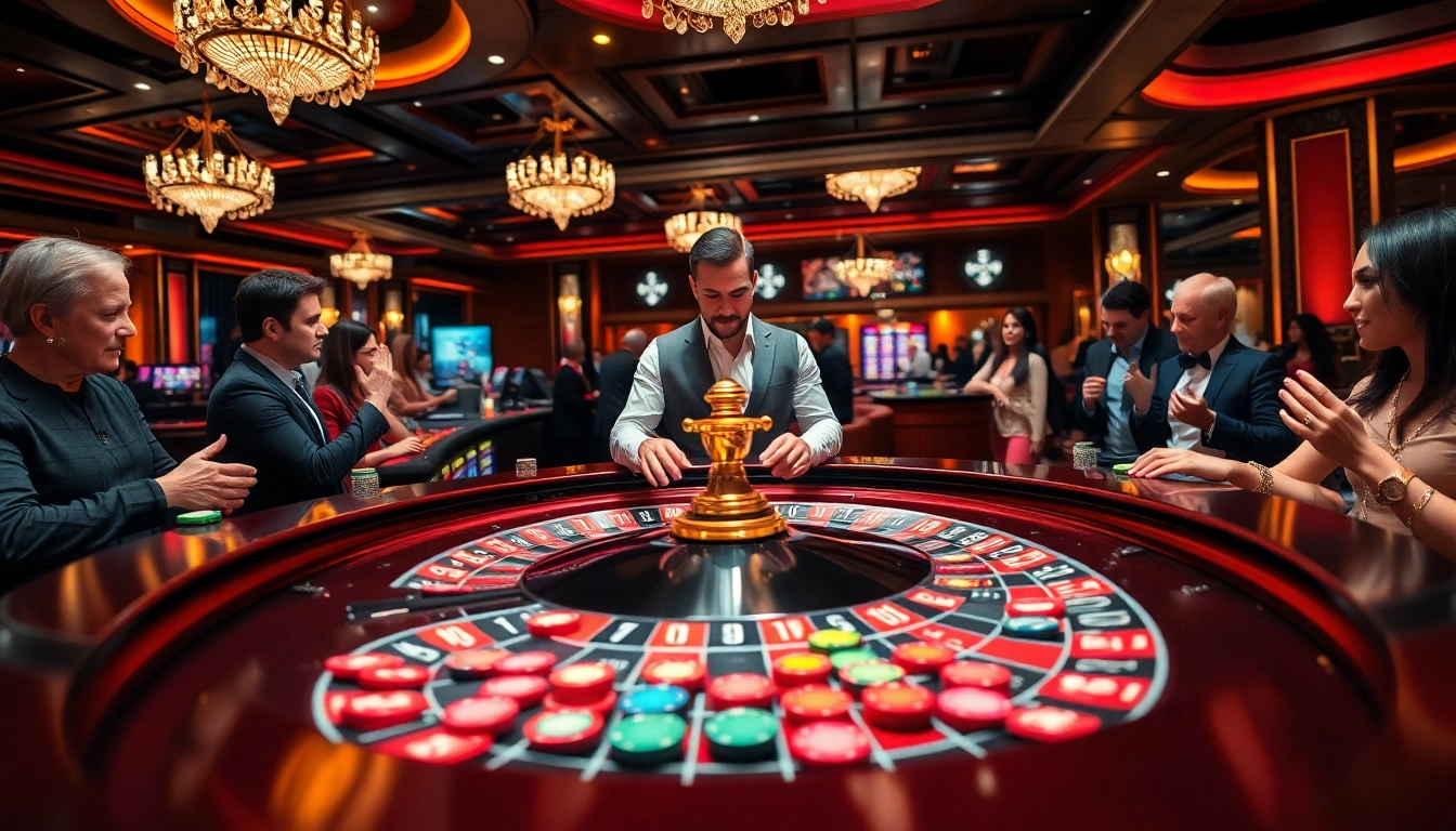 Engaging scene at casino highlighting Nova88 alternate link Malaysia with players around a roulette table.