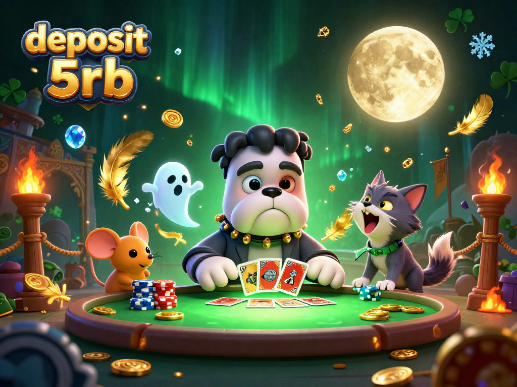 Experience the thrill of deposit 5rb in this 3D casino scene filled with unique characters and vibrant elements.