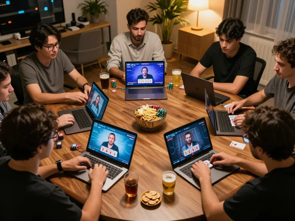Engaged players in a virtual MEGA888 poker game showcasing strategy and camaraderie.