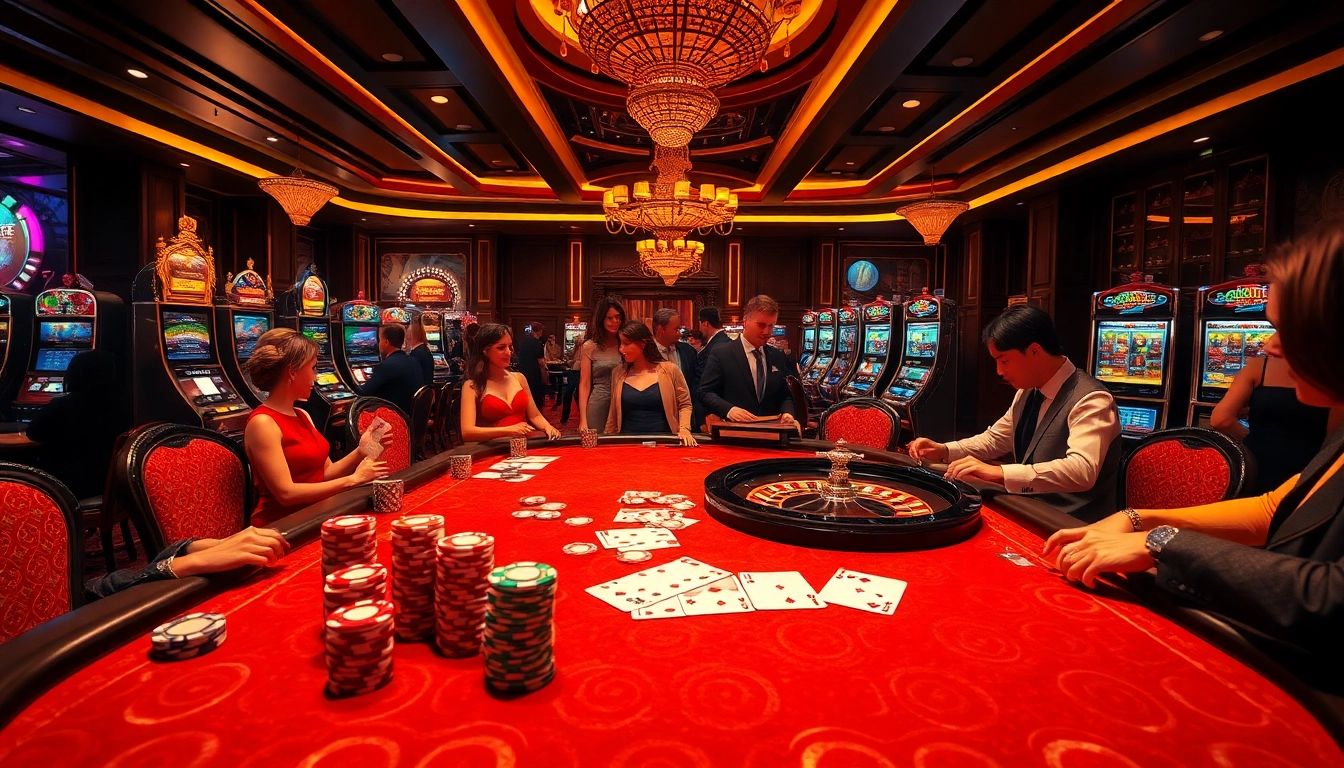 A luxurious casino scene highlighting kqbd with poker chips, cards, and an engaging roulette wheel.