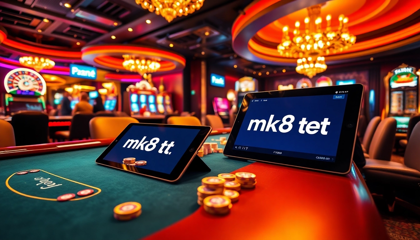 A poker game showcasing mk8th.net interface with vibrant lights and exciting casino elements.