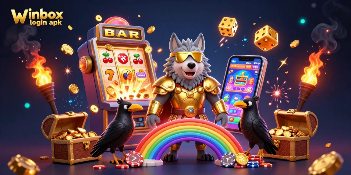Engage with the Winbox login apk on a vibrant casino-themed illustration.
