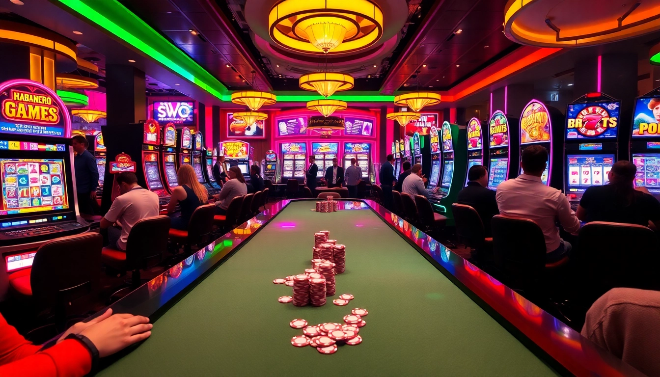Players enjoying Habanero Games at a vibrant casino table filled with excitement.