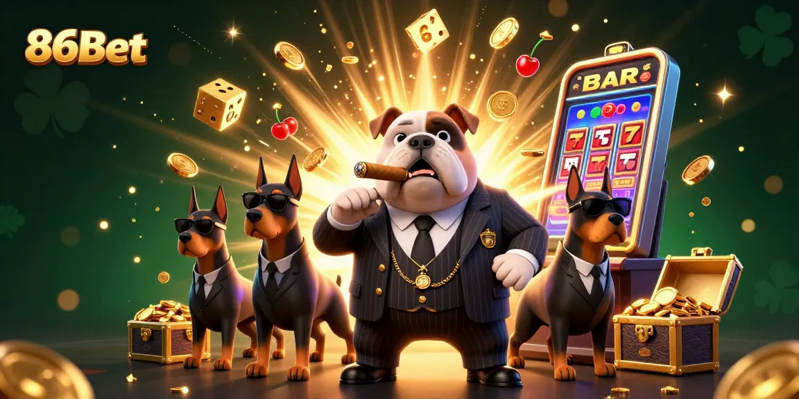 Join the excitement of 86Bet with a mafia boss bulldog amid a jackpot explosion.
