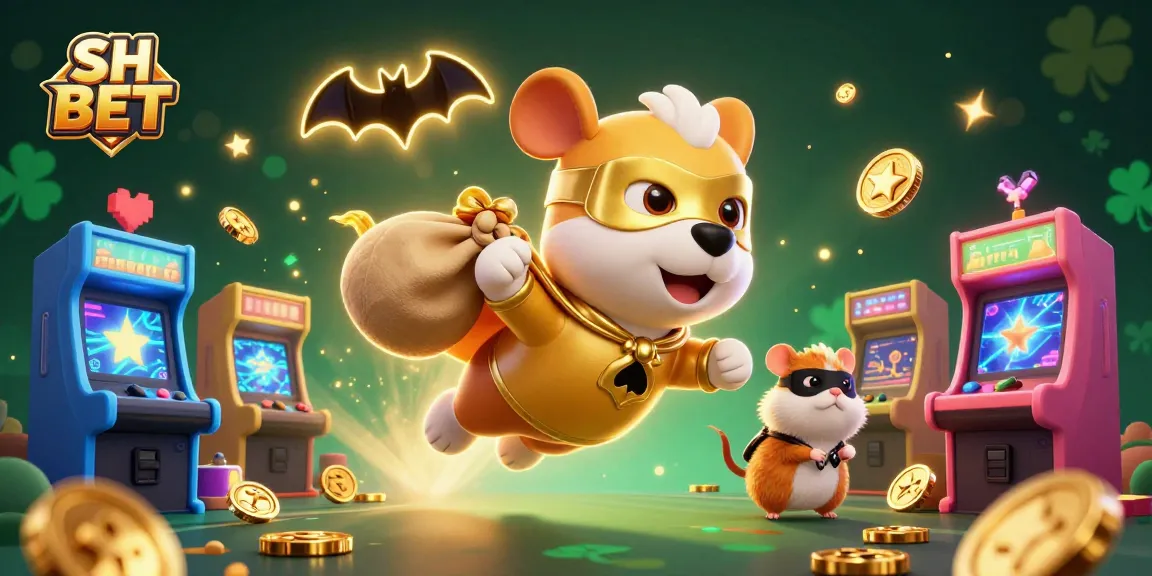 Join the excitement at SH BET as a superhero dog and hamster soar through a vibrant casino universe!