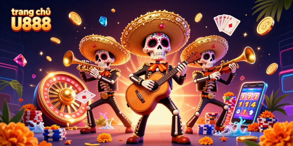 Experience vibrant fun at trang chủ U888 with lively skeleton mariachi band amidst cascading winnings.
