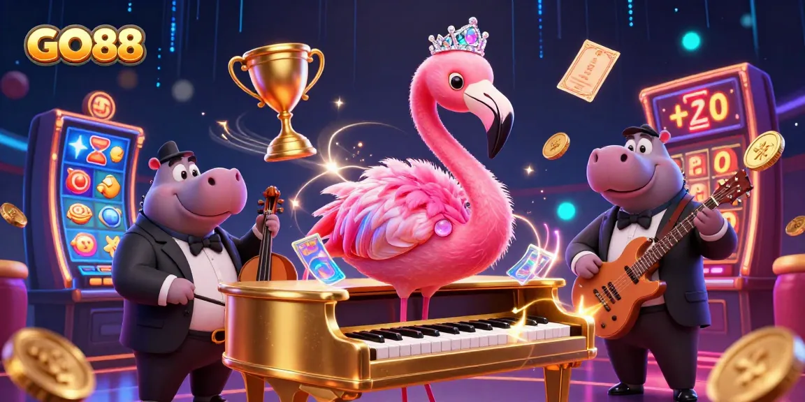 Experience the excitement of GO88 with vibrant 3D illustrations of slots and lively characters.