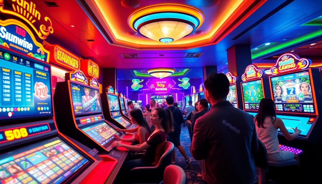 Sunwin gaming platform showcasing vibrant online casino experience with excited players.