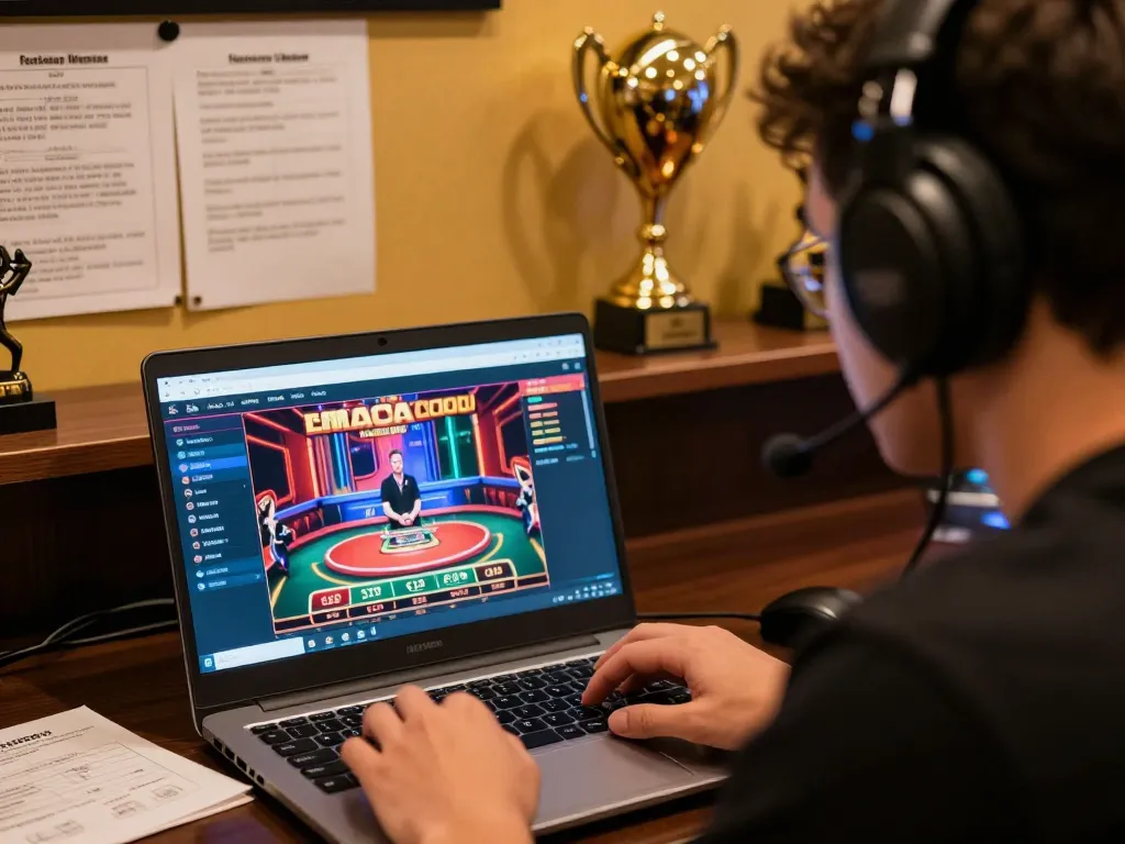 Engaging online player immersed in lemacau casino live dealer game action with strategic notes.