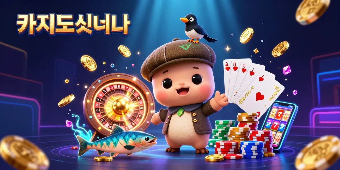 카지노사이트에서 재미있는 게임으로 즐기는 모습, 배경에 다양한 도박 요소가 가득합니다.