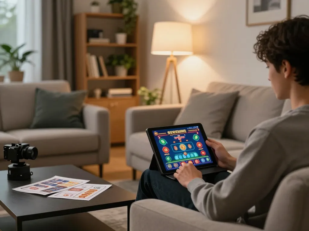 Player enjoying an online game at home on a tablet, showcasing say88 gaming interface.