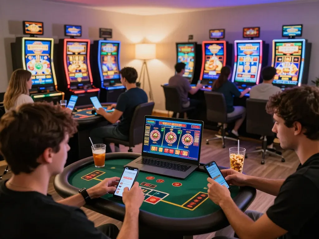 Players engaging with tr88 online games on devices, enhancing their strategic casino experience