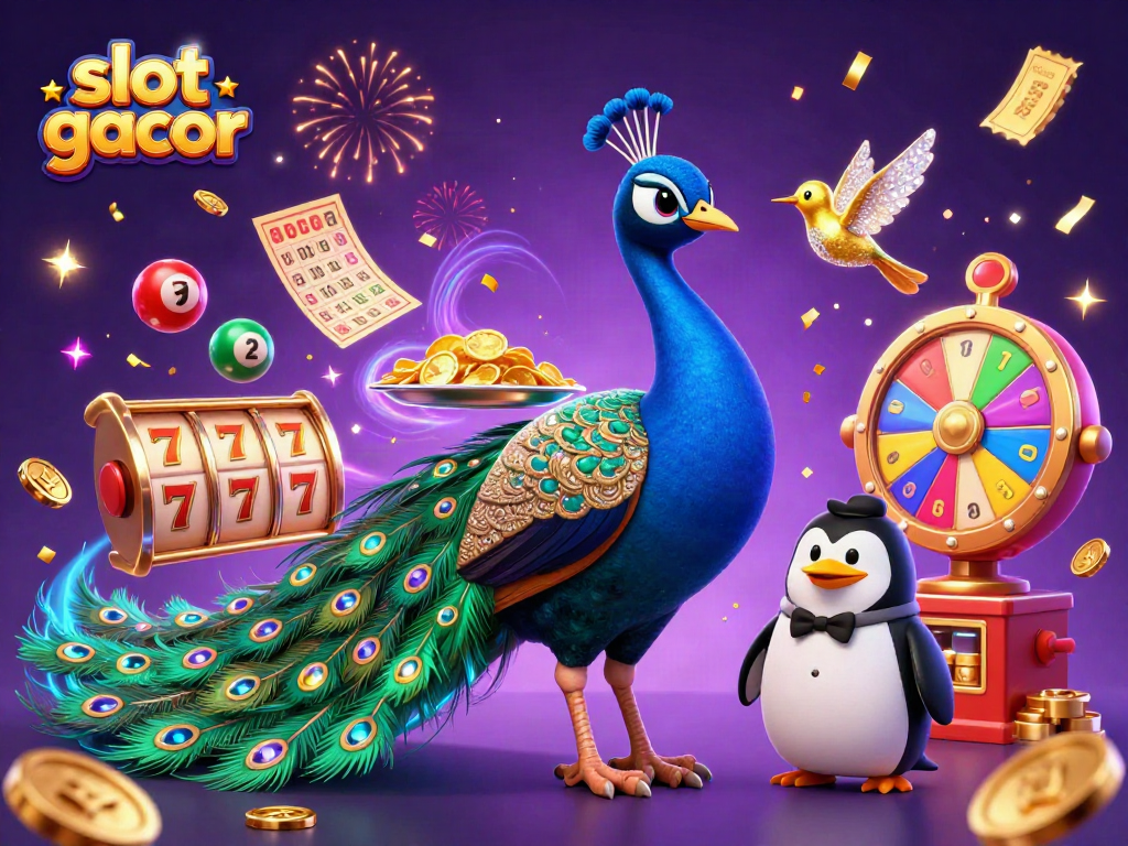 Slot gacor dengan simbol jackpot dan karakter menarik dalam suasana gemerlap.