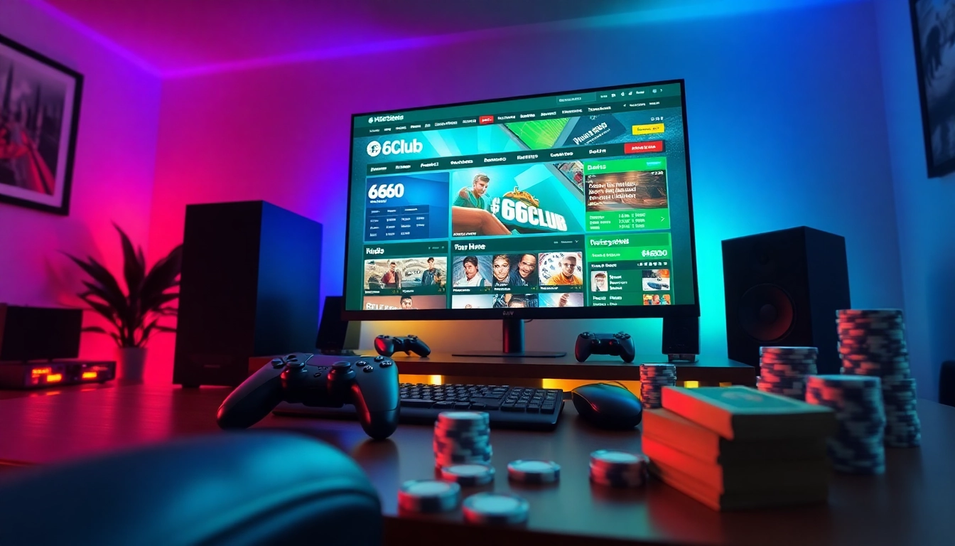 Explore the exciting online betting experience with 66club, featuring a modern gaming setup and vibrant interface.