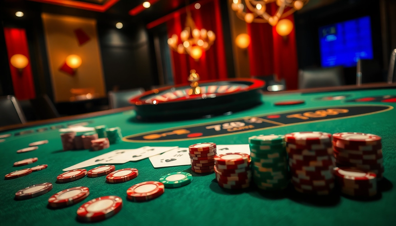 Experience the thrill of high-stakes poker at TG88.COM with vibrant chips and cards on display.