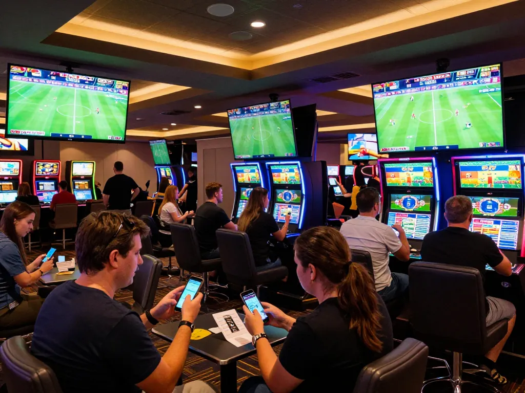 Kèo nhà cái action with sports fans engaging in betting during live matches in a modern casino.