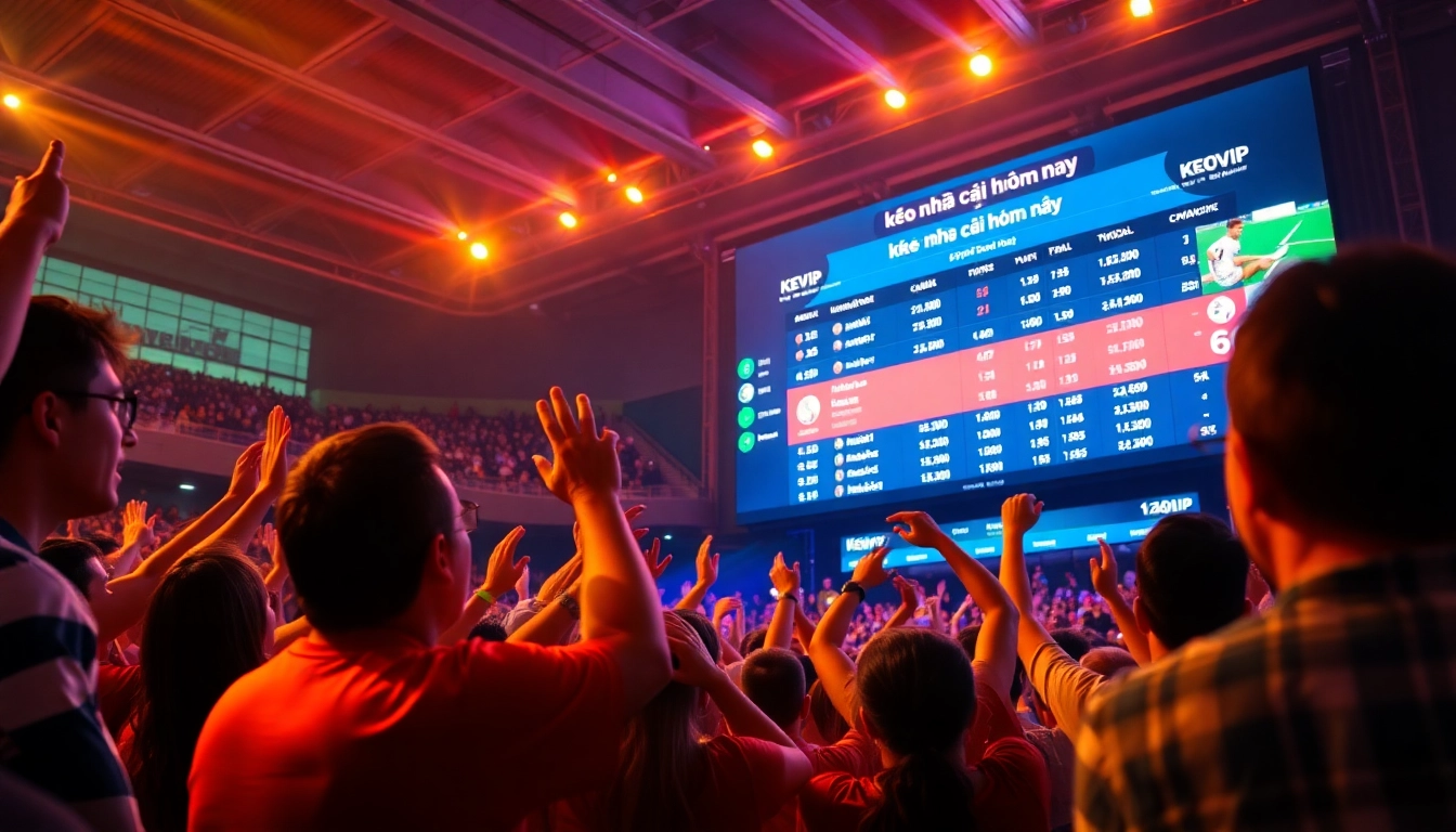 kèo nhà cái hôm nay showcased in a thrilling live sports betting atmosphere with fans and digital odds.