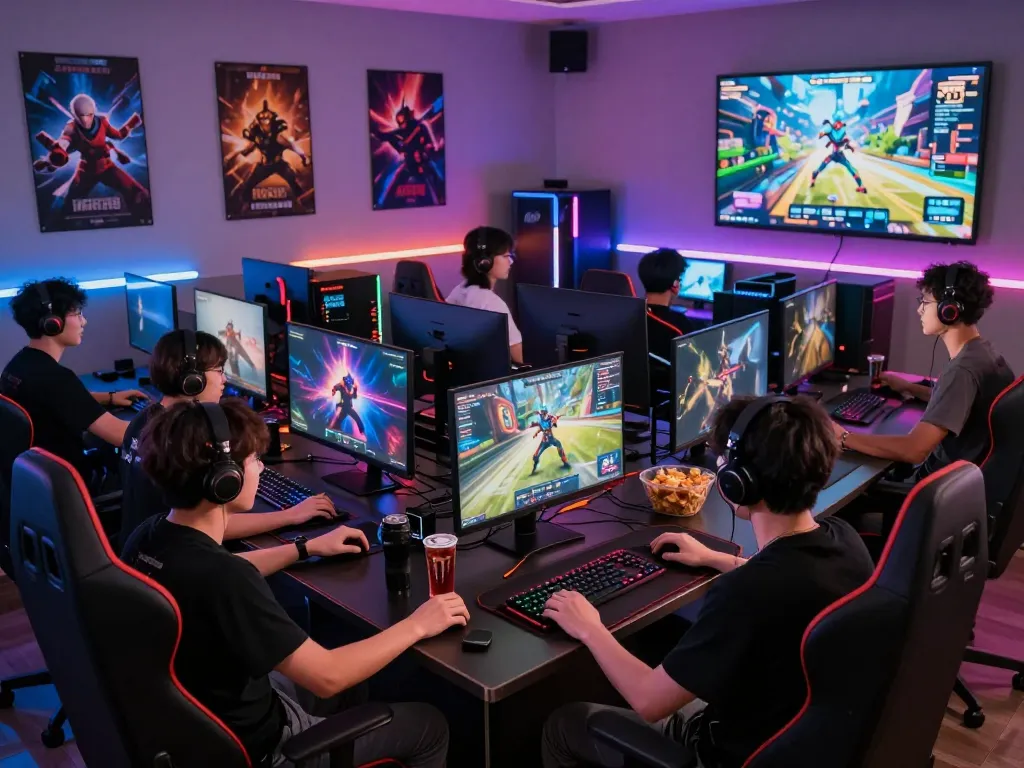 Exciting online gaming scene at HOKI288 with gamers engaged in gameplay.