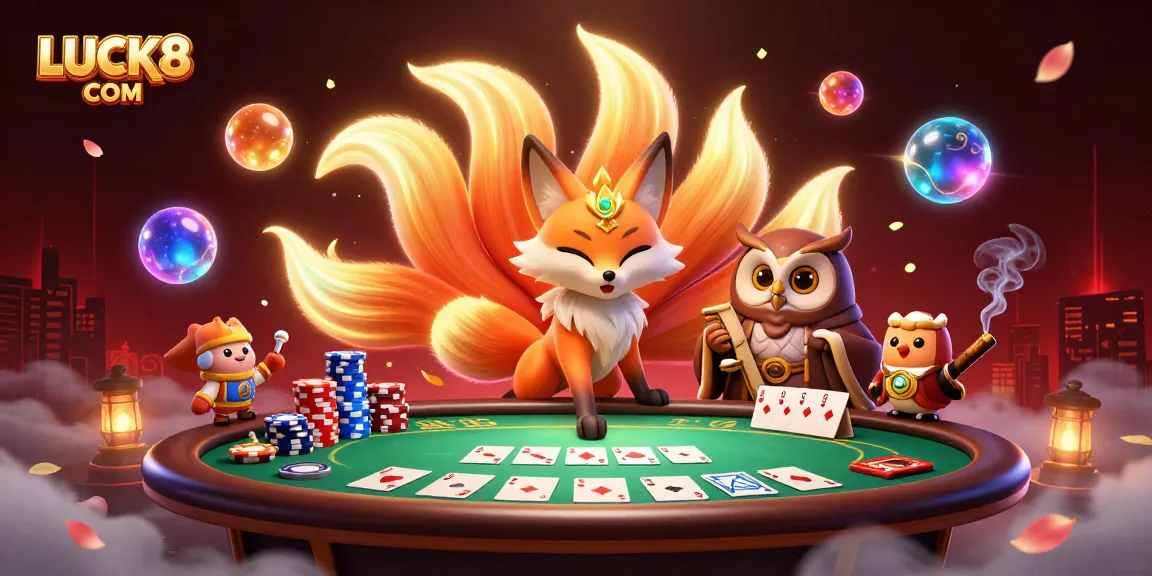 Experience the vibrant casino world of LUCK8 COM with magical spirits and poker excitement.