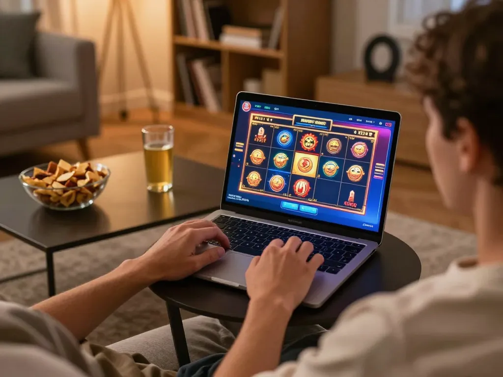 Engaging in online USA casinos gaming from a cozy home setup with modern aesthetics.