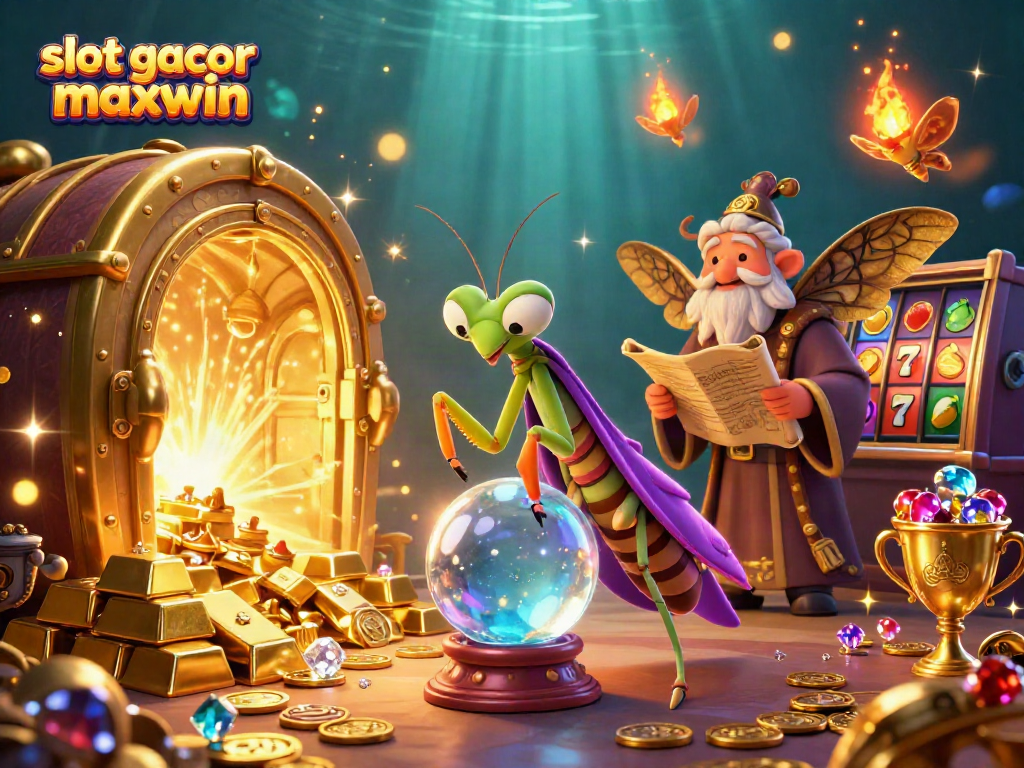 Visualisasi menarik slot gacor maxwin yang menghadirkan elemen perjudian penuh warna dan karakter khayalan.