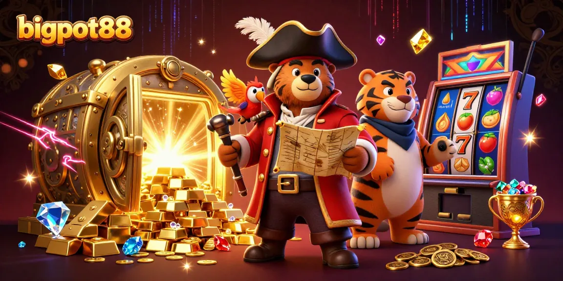 Experience bigpot88's thrilling slot game adventure with vibrant treasures and animated characters.