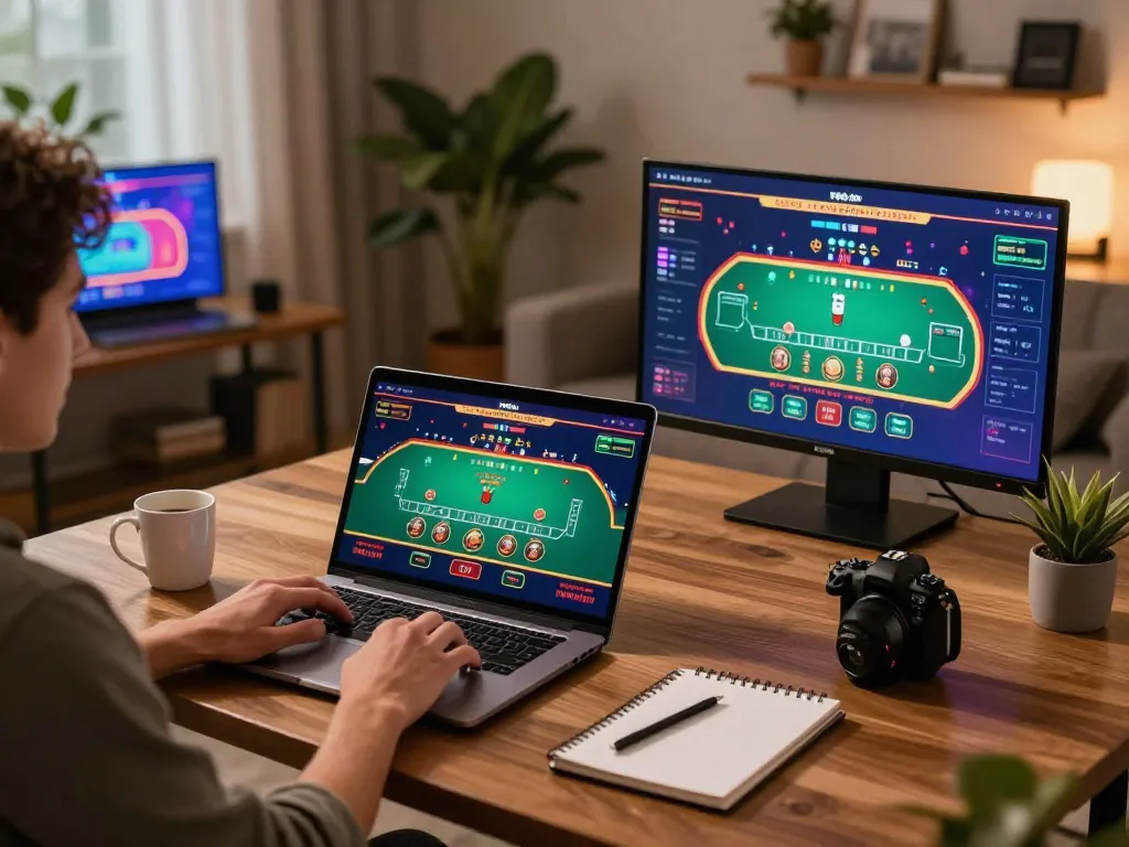 Kuwin online gaming experience with live dealer blackjack at home, cozy and strategic atmosphere.