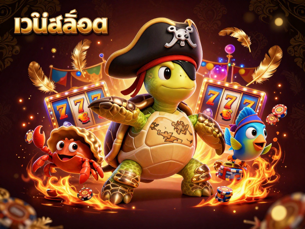 Spin and win at เว็บสล็อต with dynamic 3D characters and vibrant gambling elements in the scene.