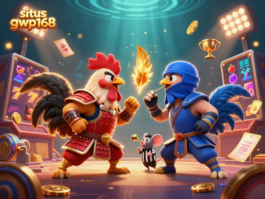 Rasakan ketegangan dalam pertarungan ayam di situs gwp168 dengan simbol slot dan kejutan jackpot.