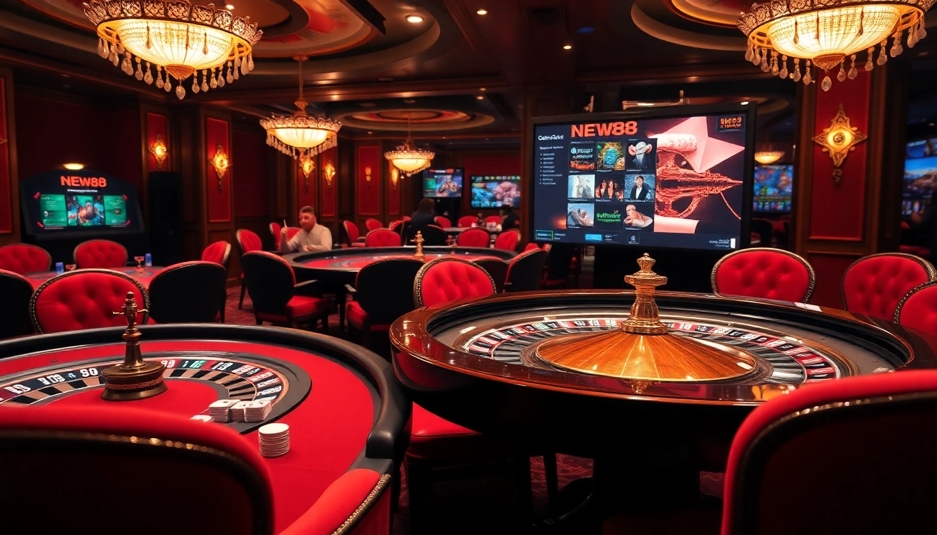 Join the excitement at https://fnew88.com/ with poker chips and roulette in a luxurious casino setting.