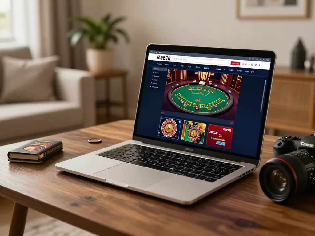 Player strategizing on BJ88 gaming platform with laptop in a cozy setting.